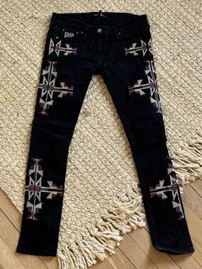 Isabel Marant Black Skinny Jeans with Southwest Western Moroccan Embroidery Sz 1
